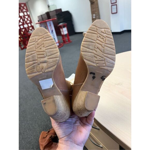 Stuart Weitzman TanLeather Gold Studded Booties sz 7 Gorgeous - Picture 7 of 7